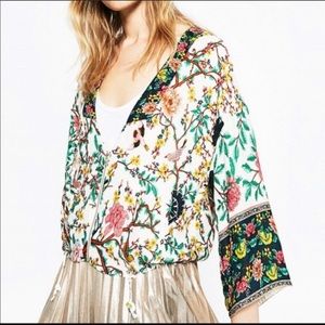 ZARA Bird Floral Bomber Jacket Kimono L
